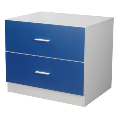 URBNLIVING Height 51.5cm 2 Drawer Wooden Kids Bedroom Chest Cabinet Blue Colour Modern Storage Cupboard Wide