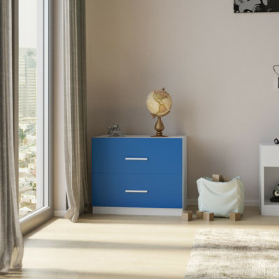 URBNLIVING Height 51.5cm 2 Drawer Wooden Kids Bedroom Chest Cabinet Blue Colour Modern Storage Cupboard Wide