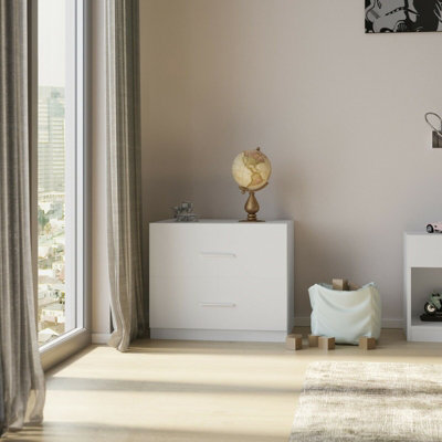 URBNLIVING Height 51.5cm 2 Drawer Wooden Kids Bedroom Chest Cabinet White Color Modern Storage Cupboard Wide