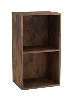 URBNLIVING Height 53.6cm 2 Shelf Wooden Bookcase Shelving Colour Rustic Brown Display Storage Shelf Unit Shelves