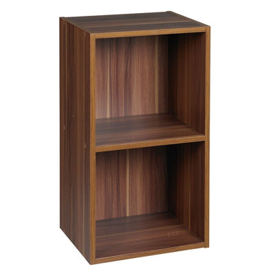 URBNLIVING Height 53.6cm 2 Shelf Wooden Bookcase Shelving Colour Teak Display Storage Shelf Unit Shelves