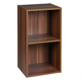 URBNLIVING Height 53.6cm 2 Shelf Wooden Bookcase Shelving Colour Teak Display Storage Shelf Unit Shelves