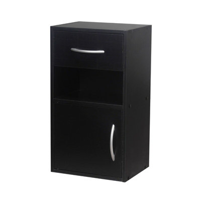 URBNLIVING Height 54cm 1 Door 1 Drawer Wooden Bedroom Colour Black ...