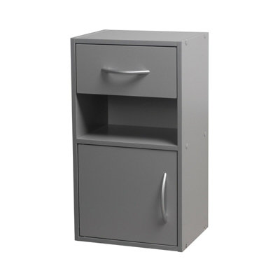 URBNLIVING Height 54cm 1 Door 1 Drawer Wooden Bedroom Colour Grey