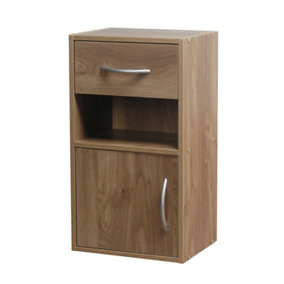 URBNLIVING Height 54cm 1 Door 1 Drawer Wooden Bedroom Colour Oak Bedside Cabinet Shelf Nightstand Side Table Unit