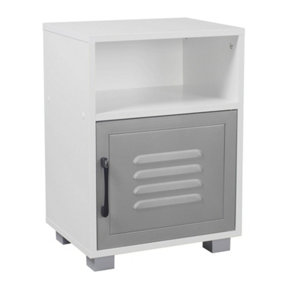 URBNLIVING Height 54cm Valencia Metal Door 1 Shelf Wooden  Colour White & Grey Bedroom Bedside Cabinet Nightstand Side Table