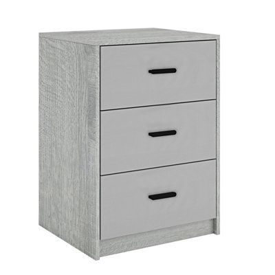 URBNLIVING Height 56cm 3 Drawer Wooden Bedroom Bedside Cabinet Furniture Ash Grey Oak Carcass Grey Drawers Storage Nightstand