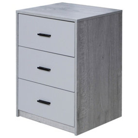 URBNLIVING Height 56cm 3 Drawer Wooden Bedroom Bedside Cabinet Furniture Ash Grey Oak Carcass Grey Drawers Storage Nightstand