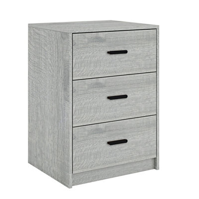 URBNLIVING Height 56cm 3 Drawer Wooden Bedroom Bedside Cabinet Furniture Ash Grey Oak Set Drawers Storage Nightstand