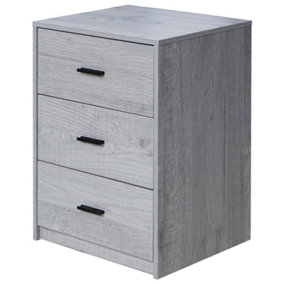 URBNLIVING Height 56cm 3 Drawer Wooden Bedroom Bedside Cabinet Furniture Ash Grey Oak Set Drawers Storage Nightstand