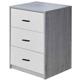 URBNLIVING Height 56cm 3 Drawer Wooden Bedroom Bedside Cabinet Furniture Ash Grey Oak & White Drawers Storage Nightstand