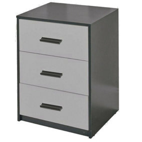 URBNLIVING Height 56cm 3 Drawer Wooden Bedroom Bedside Cabinet Furniture Black Carcass and Grey Drawers Storage Nightstand