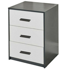URBNLIVING Height 56cm 3 Drawer Wooden Bedroom Bedside Cabinet Furniture Black Carcass and White Drawers Storage Nightstand