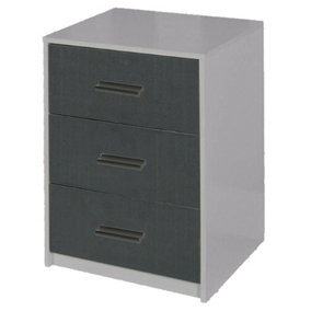 URBNLIVING Height 56cm 3 Drawer Wooden Bedroom Bedside Cabinet Furniture Grey Carcass and Black Drawers Storage Nightstand