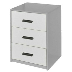 URBNLIVING Height 56cm 3 Drawer Wooden Bedroom Bedside Cabinet Furniture Grey Carcass and White Drawers Storage Nightstand