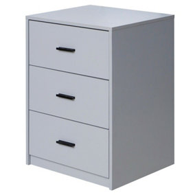URBNLIVING Height 56cm 3 Drawer Wooden Bedroom Bedside Cabinet Furniture Grey Drawers Storage Nightstand Side Table