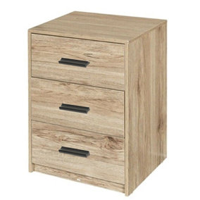 URBNLIVING Height 56cm 3 Drawer Wooden Bedroom Bedside Cabinet Furniture Oak Carcass and Oak Drawers Storage Nightstand Side Table