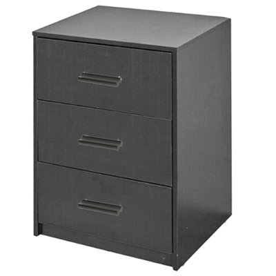 URBNLIVING Height 56cm 3 Drawer Wooden Bedroom Bedside Cabinet Furniture Storage Black Carcass and Black Drawers Nightstand