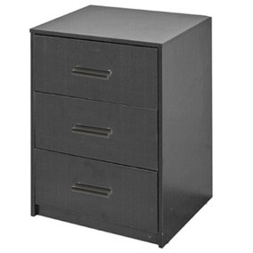 URBNLIVING Height 56cm 3 Drawer Wooden Bedroom Bedside Cabinet Furniture Storage Black Carcass and Black Drawers Nightstand