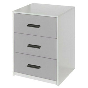 URBNLIVING Height 56cm 3 Drawer Wooden Bedroom Bedside Cabinet Furniture White Carcass and Grey Drawers Storage Nightstand