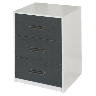 URBNLIVING Height 56cm 3 Drawer Wooden Bedroom Bedside Cabinet White Carcass and Black Drawers Furniture Storage Nightstand