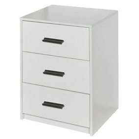 URBNLIVING Height 56cm 3 Drawer Wooden Bedroom White Carcass and White Drawers Bedside Cabinet Furniture Storage Nightstand