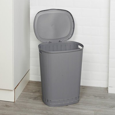 URBNLIVING Height 56cm Grey Laundry Basket Dirty Washing Clothes Linen Bin Basket with Line Design & Lid