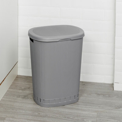 URBNLIVING Height 56cm Grey Laundry Basket Dirty Washing Clothes Linen Bin Basket with Line Design & Lid