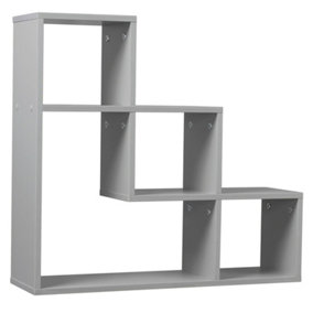URBNLIVING Height 56cm Lyon 3 Step Wooden Floating Wall Mounting Colour Grey Shelf Display Unit Book Storage Decor