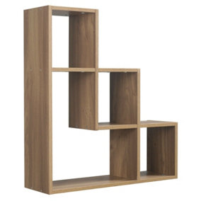URBNLIVING Height 56cm Lyon 3 Step Wooden Floating Wall Mounting Colour Oak Shelf Display Unit Book Storage Decor
