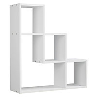 URBNLIVING Height 56cm Lyon 3 Step Wooden Floating Wall Mounting Colour White Shelf Display Unit Book Storage Decor