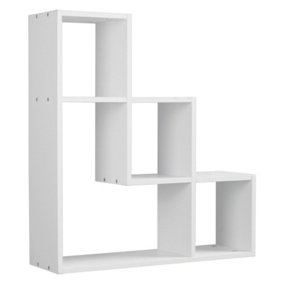 URBNLIVING Height 56cm Lyon 3 Step Wooden Floating Wall Mounting Colour White Shelf Display Unit Book Storage Decor