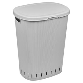 URBNLIVING Height 56cm White Laundry Basket Dirty Washing Clothes Linen Bin Basket with Line Design & Lid