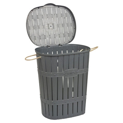 URBNLIVING Height 57cm 65L Anthracite Bamboo Look Clothes Storage Laundry Washing Basket Hamper Rope Handles & Lid