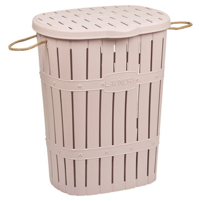 URBNLIVING Height 57cm 65L Purple Bamboo Look Clothes Storage Laundry Washing Basket Hamper Rope Handles & Lid