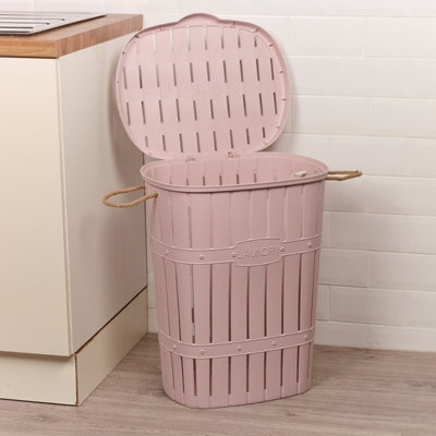 URBNLIVING Height 57cm 65L Purple Bamboo Look Clothes Storage Laundry Washing Basket Hamper Rope Handles & Lid