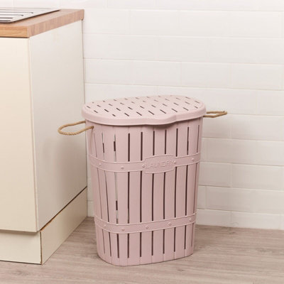 URBNLIVING Height 57cm 65L Purple Bamboo Look Clothes Storage Laundry Washing Basket Hamper Rope Handles & Lid