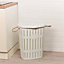URBNLIVING Height 57cm 65L White Bamboo Look Clothes Storage Laundry Washing Basket Hamper Rope Handles & Lid