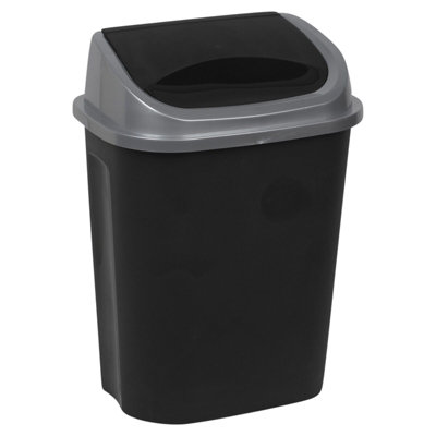 URBNLIVING Height 57cm Black & Grey 50L Plastic Swing Top Waste Bin Can Dustbin Home Office Kitchen