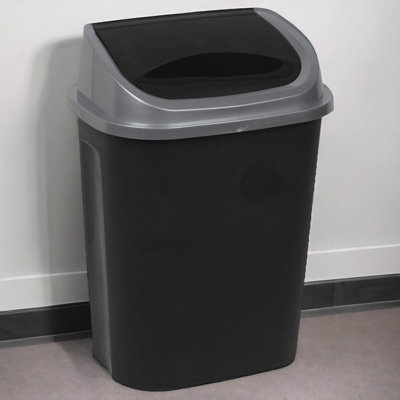 URBNLIVING Height 57cm Black & Grey 50L Plastic Swing Top Waste Bin Can Dustbin Home Office Kitchen