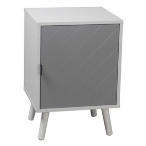 URBNLIVING Height 57cm Hanover 1 Door Modern Lined Wooden Bedroom Bedside Colour White & Grey Cabinet Nightstand Side Table