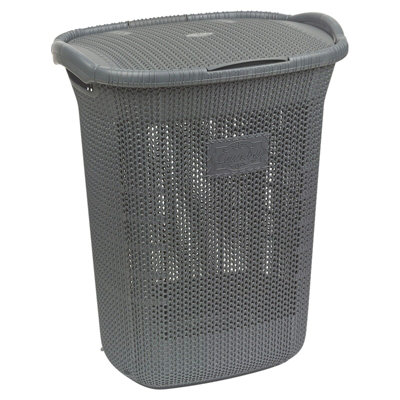 URBNLIVING Height 58cm 65L Anthracite Laundry Clothes Storage Durable Mesh Washing Basket Hamper with Handles & Lid