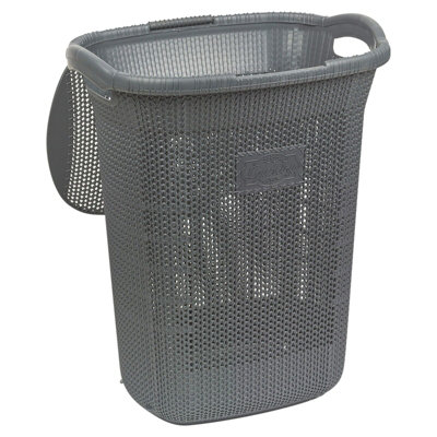 URBNLIVING Height 58cm 65L Anthracite Laundry Clothes Storage Durable Mesh Washing Basket Hamper with Handles & Lid