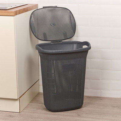 URBNLIVING Height 58cm 65L Anthracite Laundry Clothes Storage Durable Mesh Washing Basket Hamper with Handles & Lid - 3