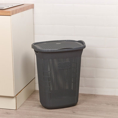 URBNLIVING Height 58cm 65L Anthracite Laundry Clothes Storage Durable Mesh Washing Basket Hamper with Handles & Lid - 4