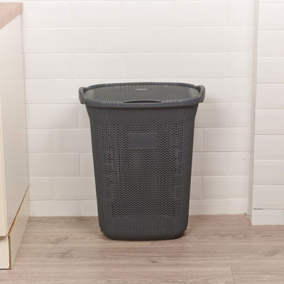URBNLIVING Height 58cm 65L Anthracite Laundry Clothes Storage Durable Mesh Washing Basket Hamper with Handles & Lid - 5