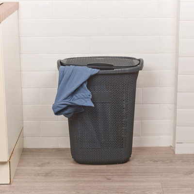 URBNLIVING Height 58cm 65L Anthracite Laundry Clothes Storage Durable Mesh Washing Basket Hamper with Handles & Lid - 6