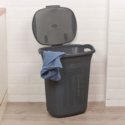 URBNLIVING Height 58cm 65L Anthracite Laundry Clothes Storage Durable Mesh Washing Basket Hamper with Handles & Lid - 7
