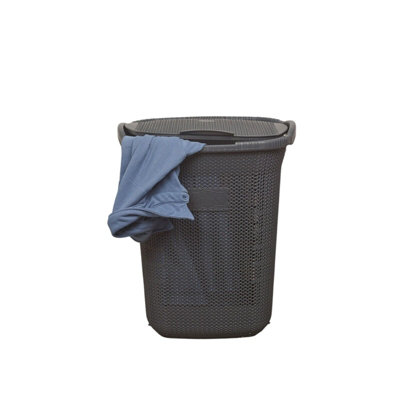 URBNLIVING Height 58cm 65L Anthracite Laundry Clothes Storage Durable Mesh Washing Basket Hamper with Handles & Lid - 8