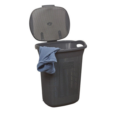 URBNLIVING Height 58cm 65L Anthracite Laundry Clothes Storage Durable Mesh Washing Basket Hamper with Handles & Lid - 9